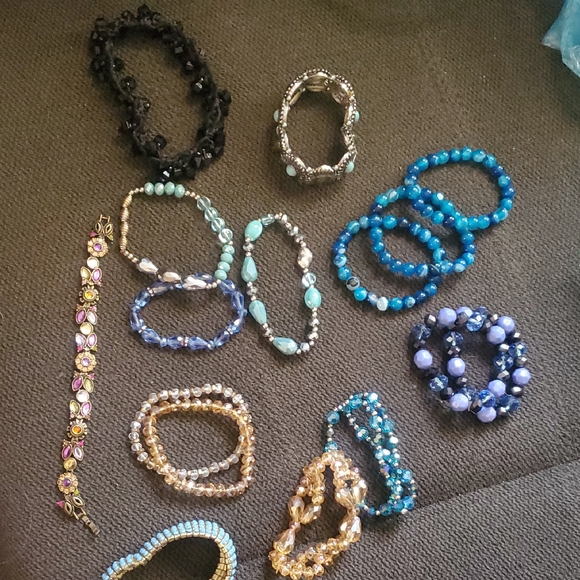 Multiples Jewelry - Mixed Beaded Bracelet Lot in Blue, Turquoise, Gold, Black